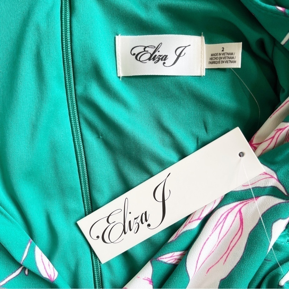 ELIZA J NWT Sleeveless Faux Wrap Tie Waist Dress Size 2 in Garden Floral Green - Picture 14 of 16